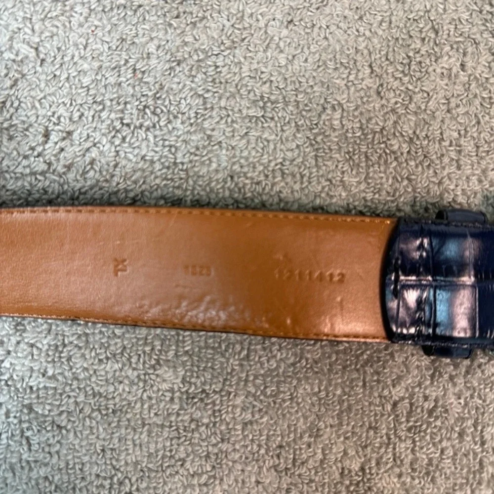 Lauren Ralph Lauren Navy Blue Croc Embossed Italian Leather Belt XL 1211412